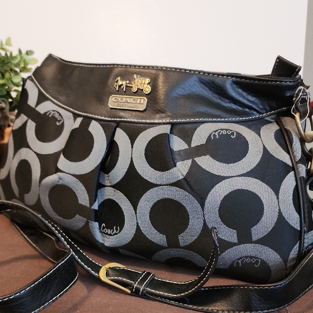 Coach Signature Black and Gray Crossbody Bag